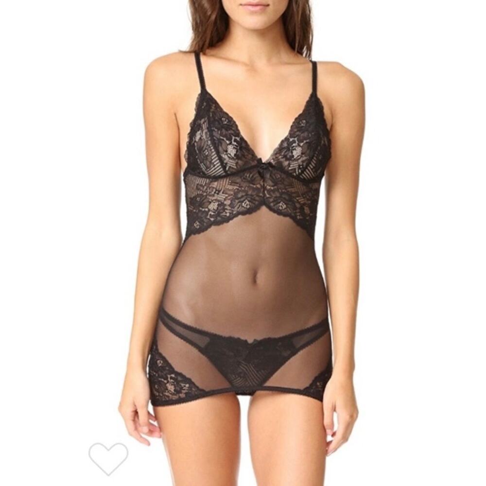 L’Agent by Agent Provocateur Mia Mesh Lace Slip Chemise in Black Sexy Lingerie
